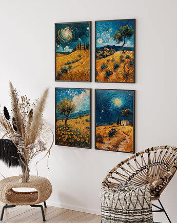ZESTAW PLAKATÓW - 4 części -  W stylu Van Gogha (set222), raspberryEM