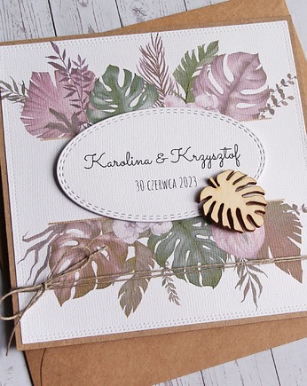 Kartka ślubna, PERSONALIZACJA : monstera BOHO, kaktusia