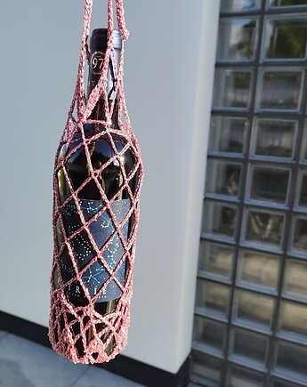 Torebka na wino Rose Sparkling recznie pleciona torebka na butelkę, Po.dziergane