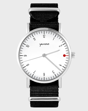 Zegarek - Simple biały - czarny, nylonowy, OKAZJE - Prezenty na 18 dla chłopaka