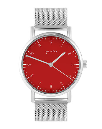 Zegarek - Simple czerwony - bransoleta mesh, OKAZJE - Prezenty na 18 dla chłopaka