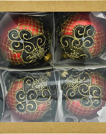 ZESTAW 4 szt.: Bombki okrągłe czerwone: ekskluzywne, Syn Bombkarza