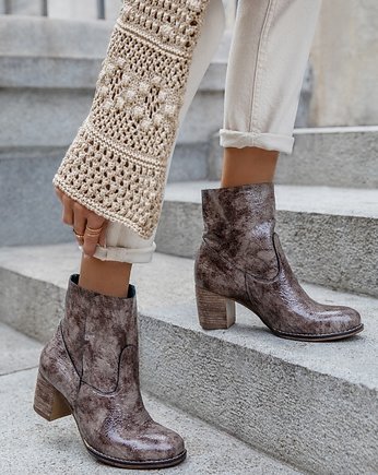 BOTKI NA OBCASIE - SKÓRA NATURALNA - MODEL 454 - KOLOR BRĄZ MARMUR, Zapato
