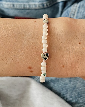 Bransoletka z koralików szklanych i jaspisu na gumce  little love, NOMAD