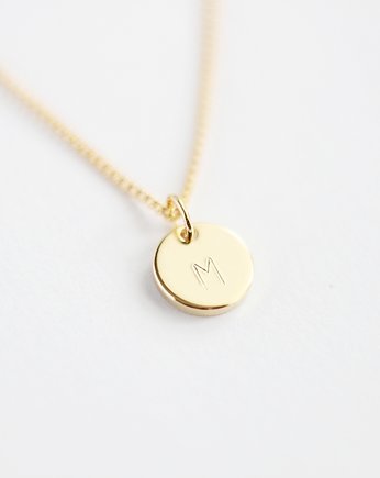 16k Gold Plated Small Round Initial Tag Necklace, Le Boho Bleu