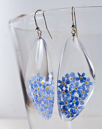 Duże kolczyki - niezapominajki, żywica, srebro, So Jewelry