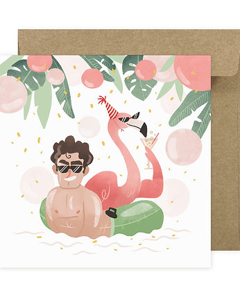 Kartka Flamingo Party, Leaf & Paper