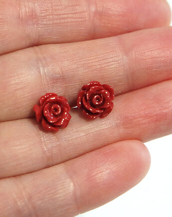 Kolczyki - Czerwona róża - koral, mini, yenoo