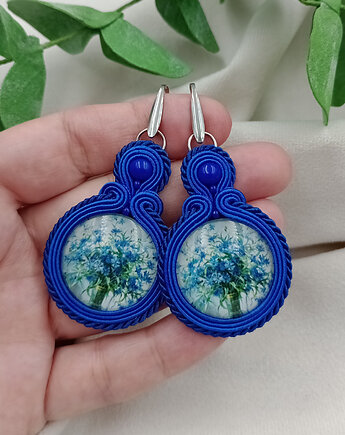 Kolczyki soutache chabry, kolczyki klipsy kwiaty kwiaty polskie, Soutacheria