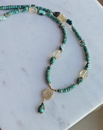 Naszyjnik turkusowa łezka z mandalą, Studio Gazela