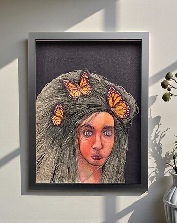 Obraz malowany haftowany 3D myśli jak motyle, PinPin Design