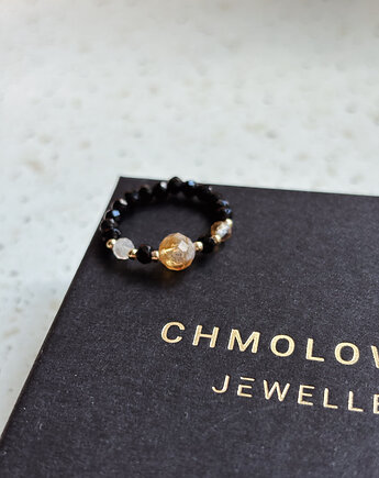 Pierścionek elastyczny Onyks i Cytryn, Chmolowska Jewellery