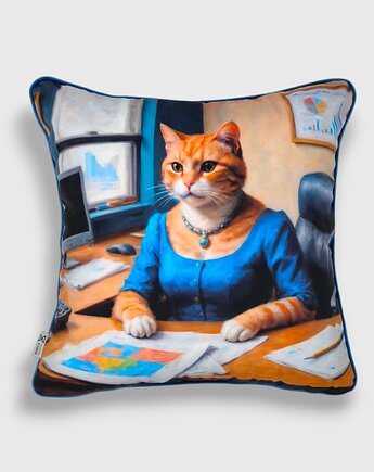 Poduszka dekoracyjna z kotką księgową 40x40 Dyrektorka, Mental Ether