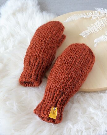 WOOLY rękawiczki z wełny 100% rude pomarańczowe, sploteka