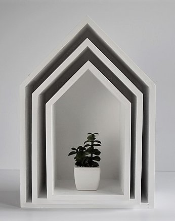 Drewniane półki domki - trio - biały, MAMU CONCEPT