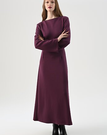 Śliwkowa Sukienka Maxi z Wiązaniem Gorsetowym, LUREN