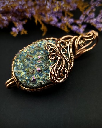 Broszka wire wrapping z kwarcem tytanowym