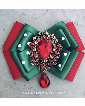 Świąteczna Brosza z dużym kryształem NEW Mikołajki, Pudrowy Różowy