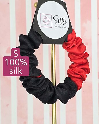 S wąska gumka jedwabna do włosów jedwab naturalny scrunchie czerwona czarna, Silki