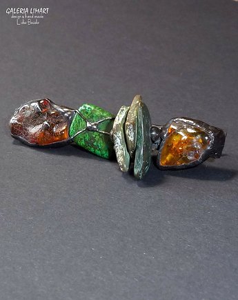 Spinka do włosów z bursztynami i howlitem na klipsie unikalny prezent handmade, Galeria Limart