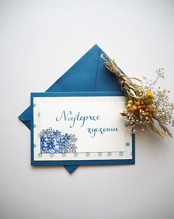 Kartka handmade  Najlepsze Życzenia Niezapominajki, ładnie piszę pracownia