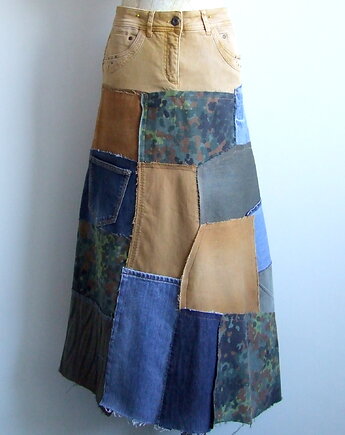 Długa patchworkowa spódnica kolorowy denim r.38, AnitaPalmerArt