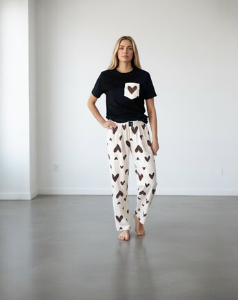 Piżama Unisex bawełniana w beżowe serca, HisOutfit