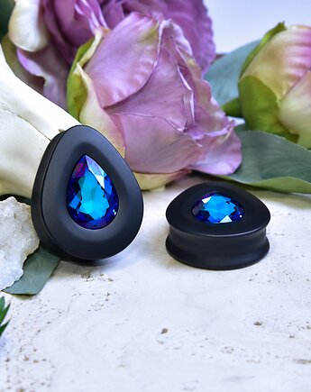 Tunele do uszu łezki 10-100mm ze szklanym kryształkiem #032 bermuda blue