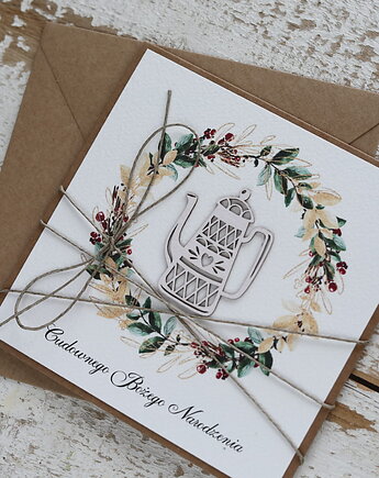Kartka świąteczna ręcznie robiona na Boże Narodzenie imbryk, sorte
