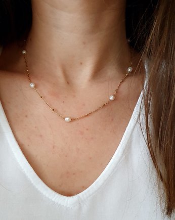 łańcuszek ze stali szlachetnej z perłami, LEI handmade 