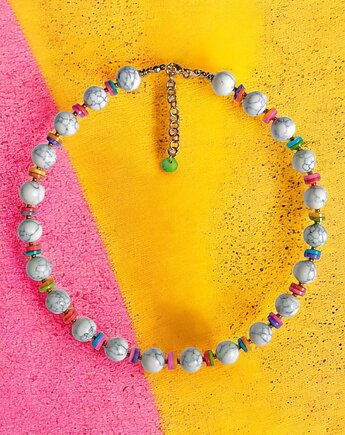 HOT TREND : naszyjnik : summer collection : howlit 12mm, kolorowa muszla, kaktusia