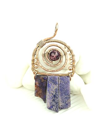 Jaspis cesarski wisiorek wire wrapping, Blue Pearl Art