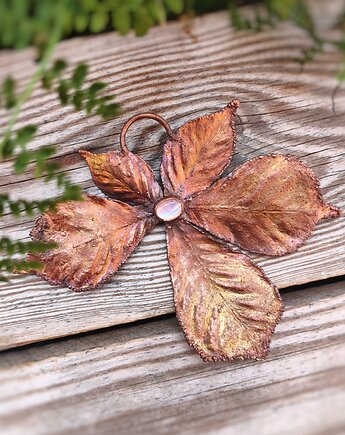 Liść Kasztanowca Moonstone wisior miedziany z miedzi, Treemasters Copper Jewelry