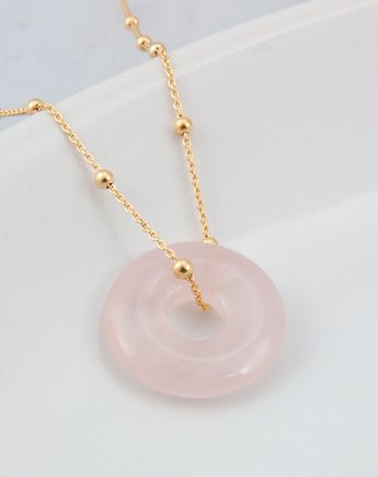 Naszyjnik pozłacany kwarc różowy donut 18 mm, prezent urodzinowy dla mamy, By Sendi