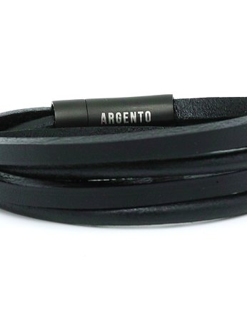 Męska bransoletka ze skóry naturalnej PREMIUM, Argento akcesoria