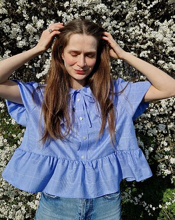 Niebieska koszula upcykling z dużym kołnierzem oversize, From.us brand