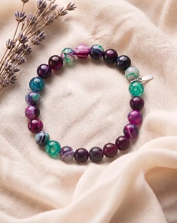 Bransoletka Essential Purple Colours, naturalny agat i srebro 925, Velucci