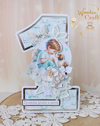 Urodzinowa kartka cyferka, prezent na roczek "Sweetheart1" GOTOWA, Lulaczkowo