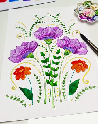 Sale!Oryginalna akwarela. Kwiaty A4, Malgorzata Domanska