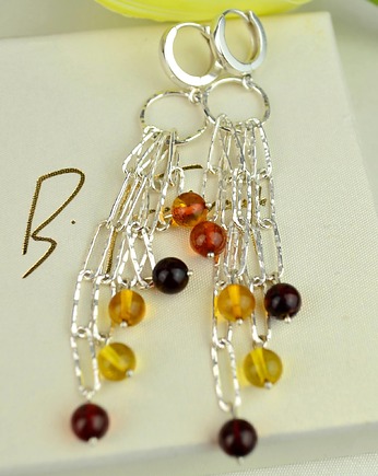 Długie srebrne kolczyki z bursztynami Rainbow, Barbara Fedorczyk