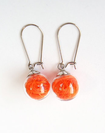 Pomarańczowe pióra - kolczyki wiszące - stal, yenoo