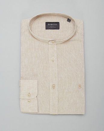 Koszula męska lniana ze stójką lentini 00392 beżowy slim fit, OSOBY - Prezent dla Chłopaka