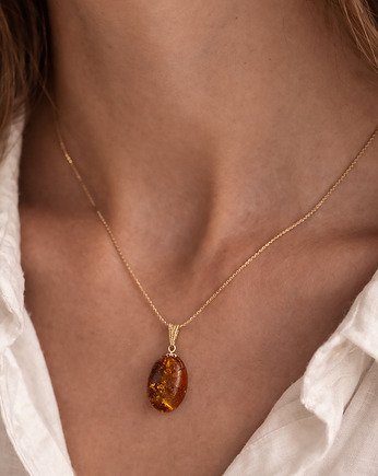 Pozłacany srebrny naszyjnik z bursztynem bałtyckim 47 cm, Amber Charm