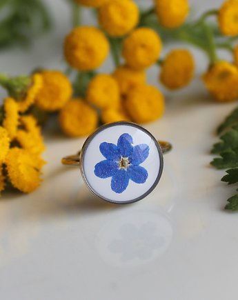 Srebrny pierścionek niezapominajki niezapominajkami kwiaty niezapominajka, OKAZJE - Prezent na Komunie