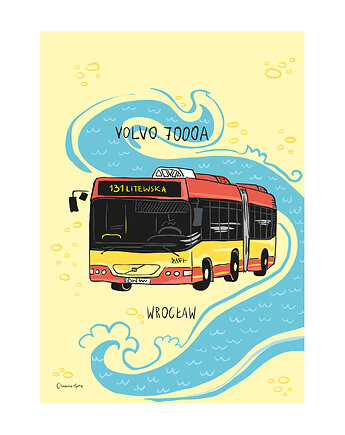 Plakat A4 Wrocław Autobus Volvo 7000A, Gliniana Kura