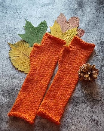 Ciepłe mitenki z wełny owczej i lamy pomarańczowe, Made by Jaga