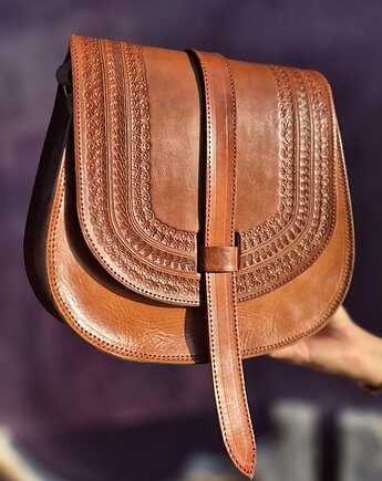 Torebka skórzana ręcznie robiona góralska Rosa na ramię wzory, SempreArte