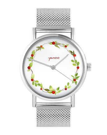 Zegarek - Wianek, dzika róża - bransoleta mesh, yenoo