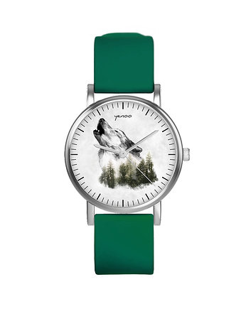 Zegarek  mały - Wilk - silikonowy, zielony, PAKOWANIE PREZENTÓW - pudełko na prezent