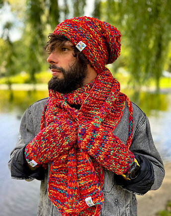 Męska czapka MERINO 50% bez pompona NEVERLAND "Czerwienie", Brain Inside